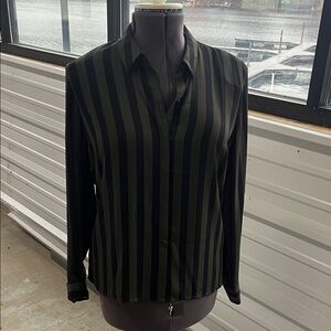 Women’s Black Green Striped Shirt with Shoulder Pads